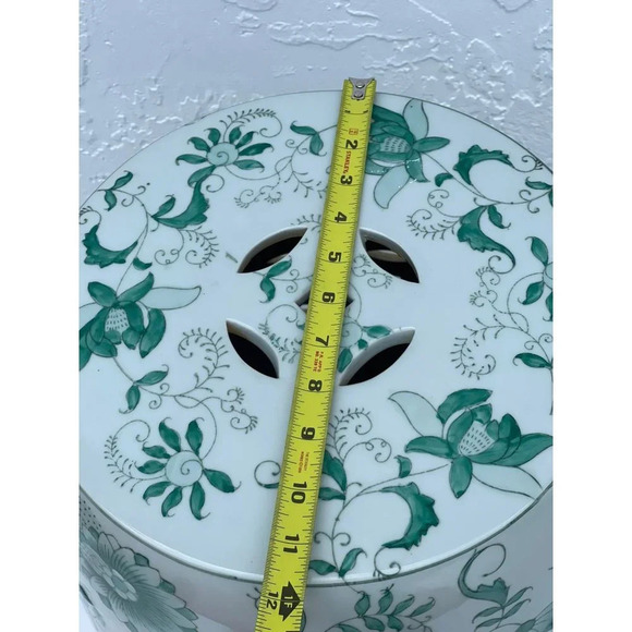 Vintage Antique Chinese Green White Porcelain Floral Garden Stool Plant Stand - Picture 8 of 15